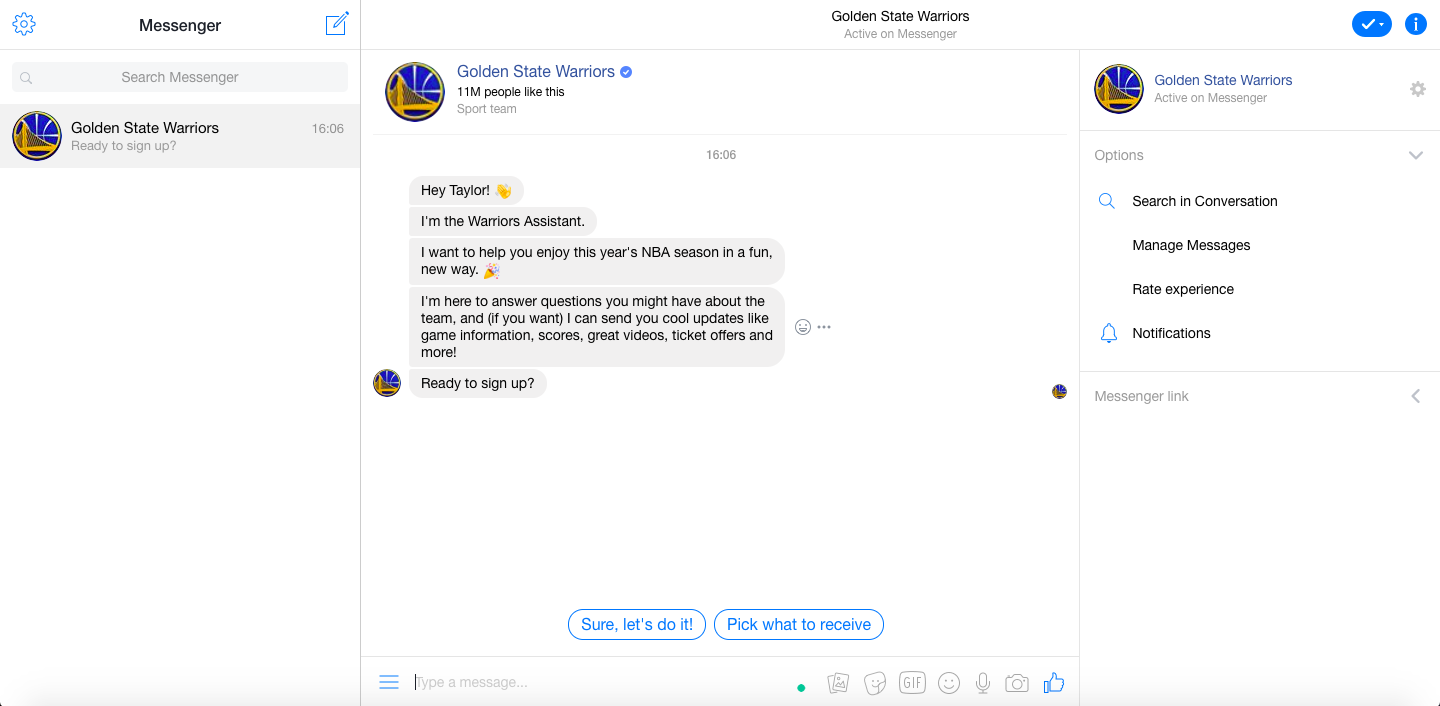 Getting Started With The Golden State Warriors Facebook Messenger Campaign