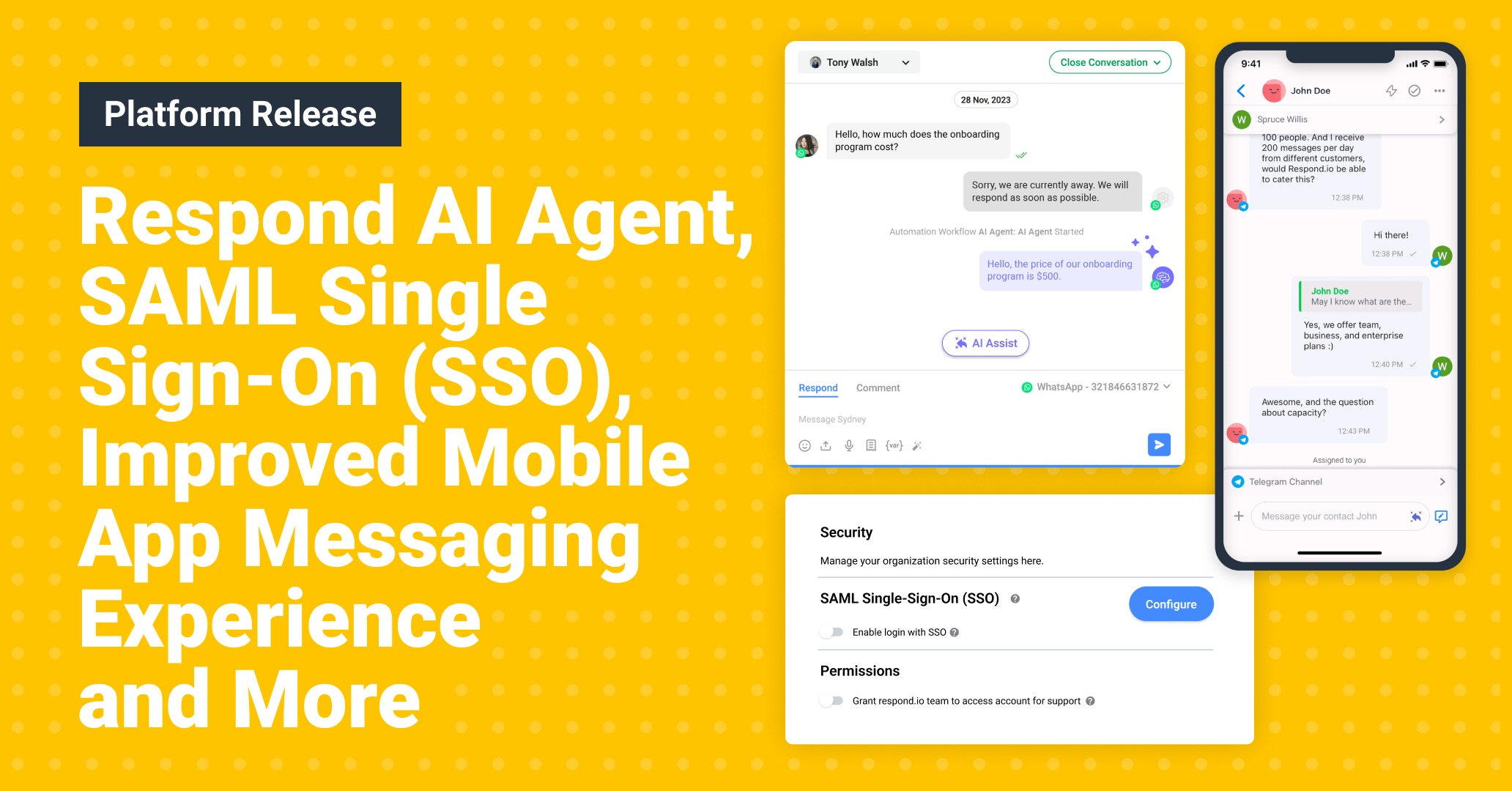 November 2023 Updates: Respond AI Agent, SAML Single Sign-on (SSO), Improved Mobile App Messaging Experience and More