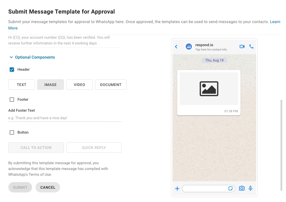 Create Media Message Templates on respond.io