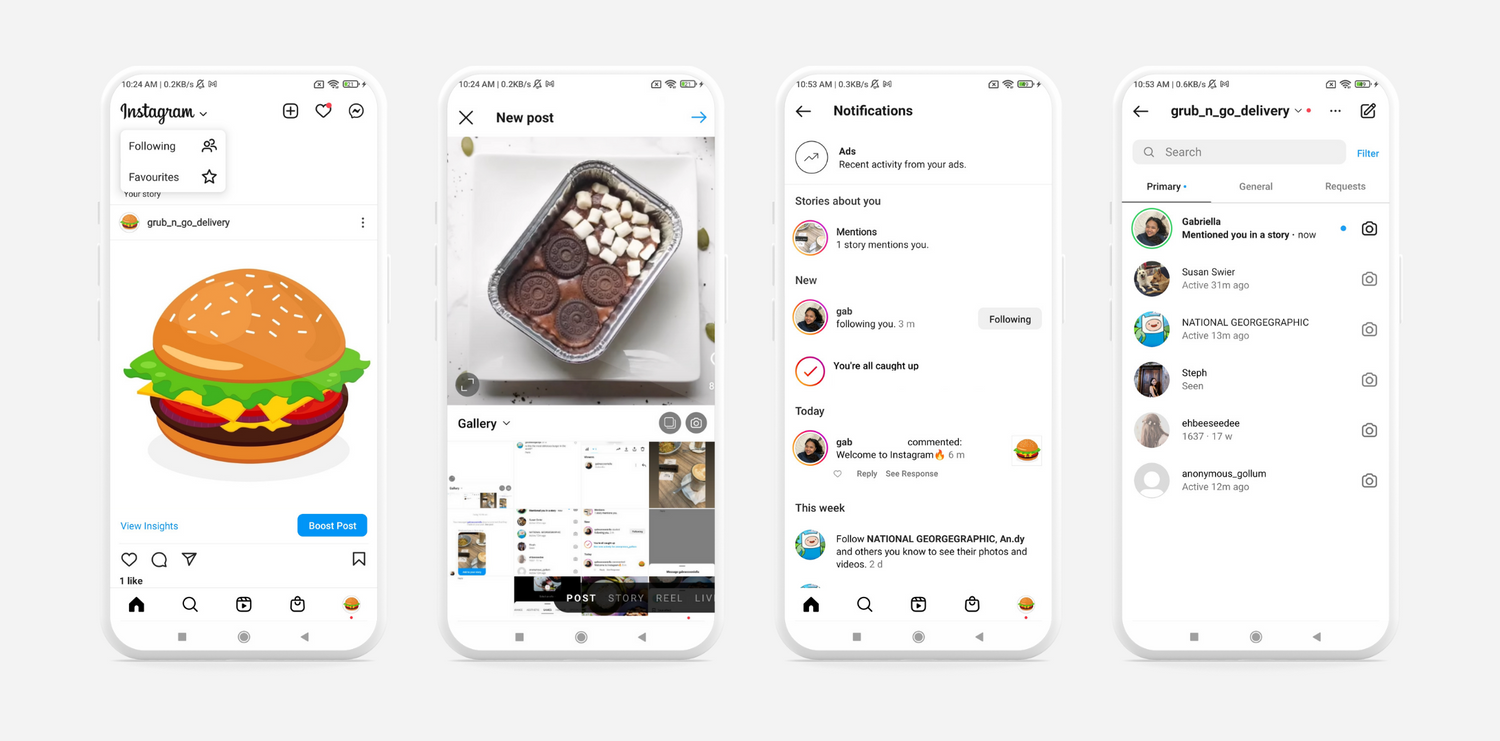 Instagram Home tab: Add a new post, view your notifications and message Instagram users