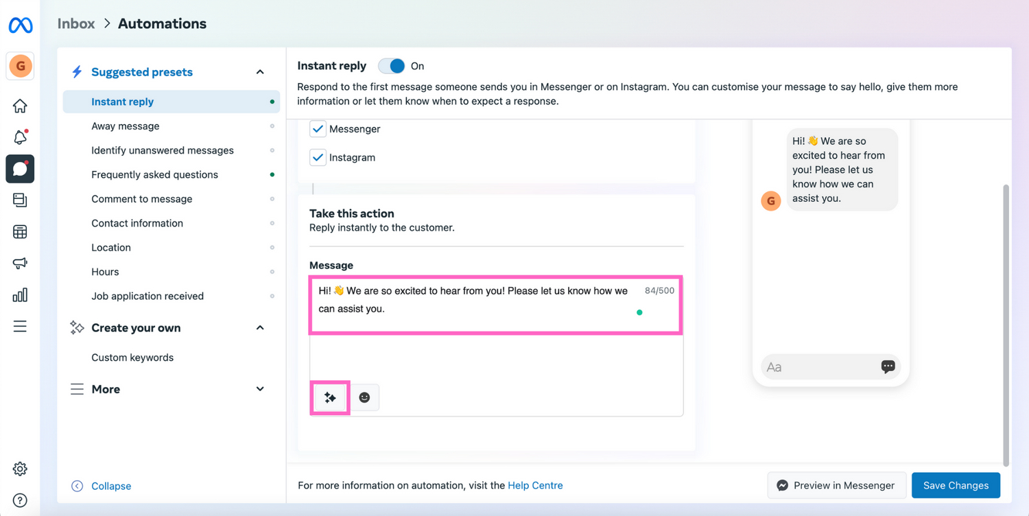 How to set up auto response on Instagram: Compose your message and personalize it