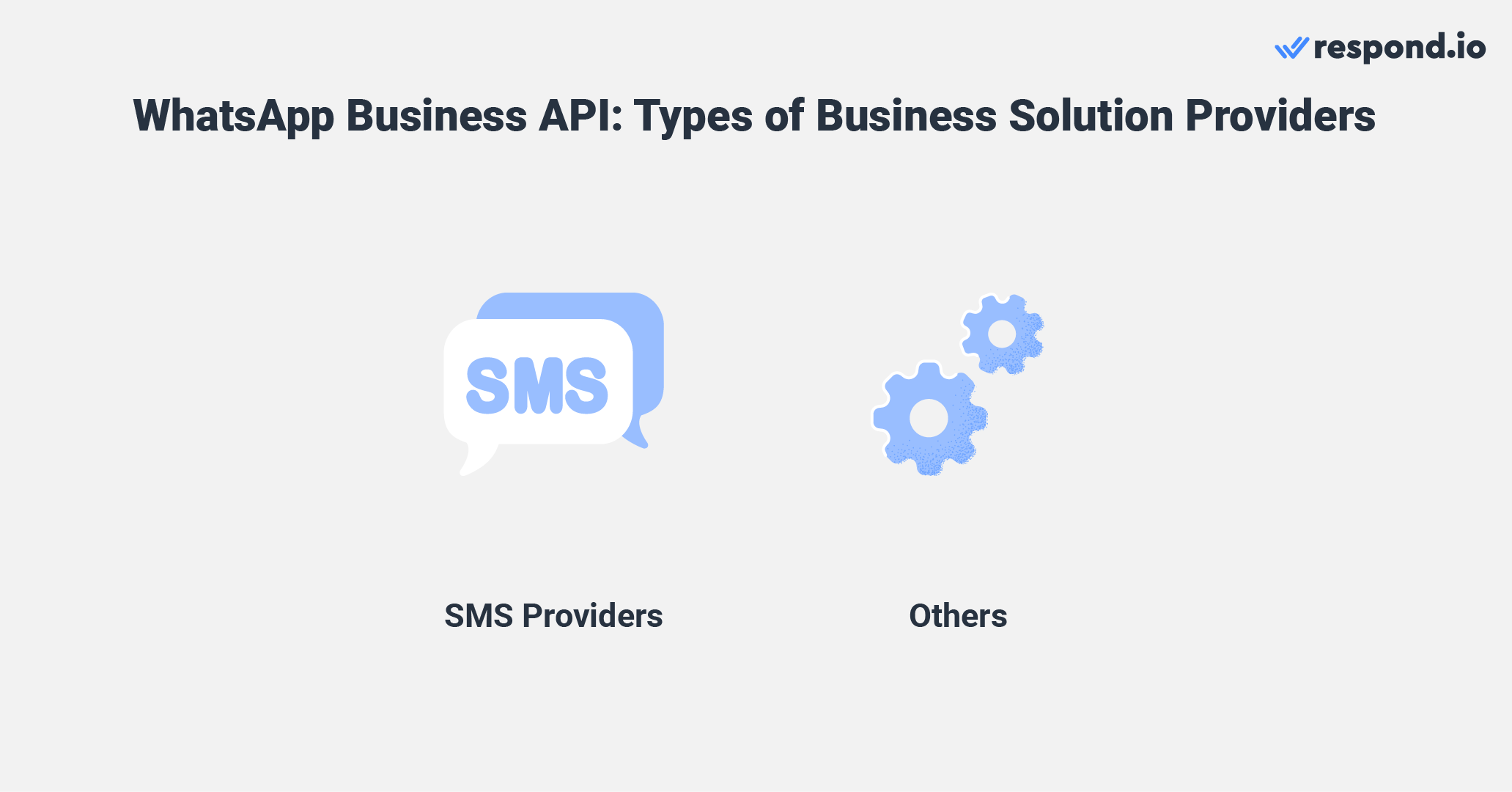 This image shows two different types of Business Service Provider WhatsApp: SMS providers vs others (CRM vendors, chatbots agencies and customer communication management platforms).