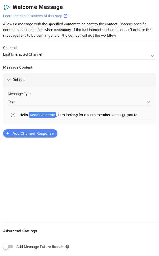 Edit the default message template to suit your needs