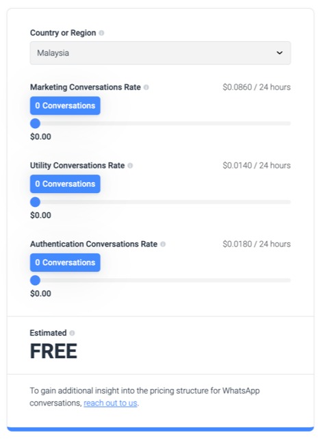 Respond.io’s WhatsApp API pricing calculator