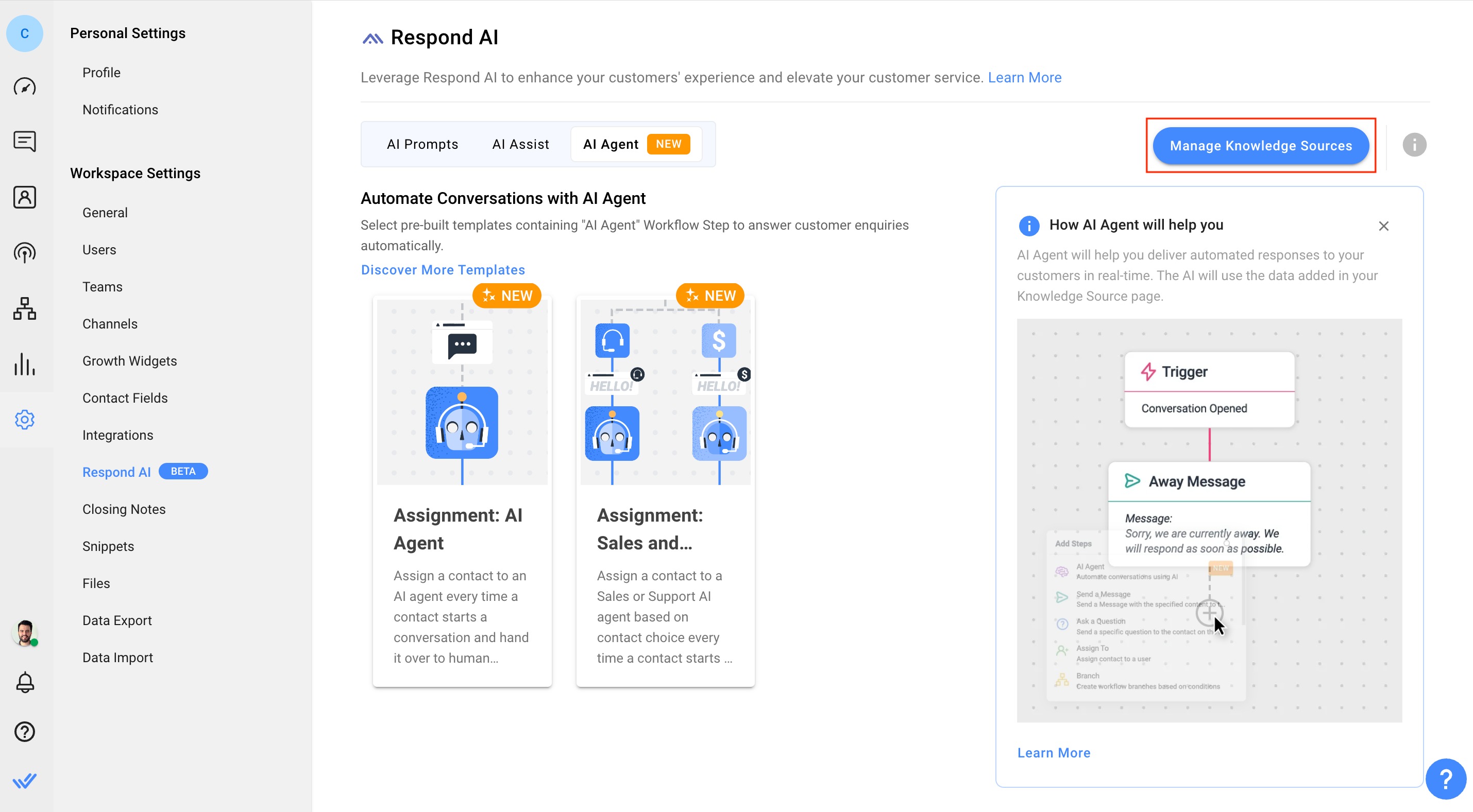 Train your AI Agent with knowledge sources