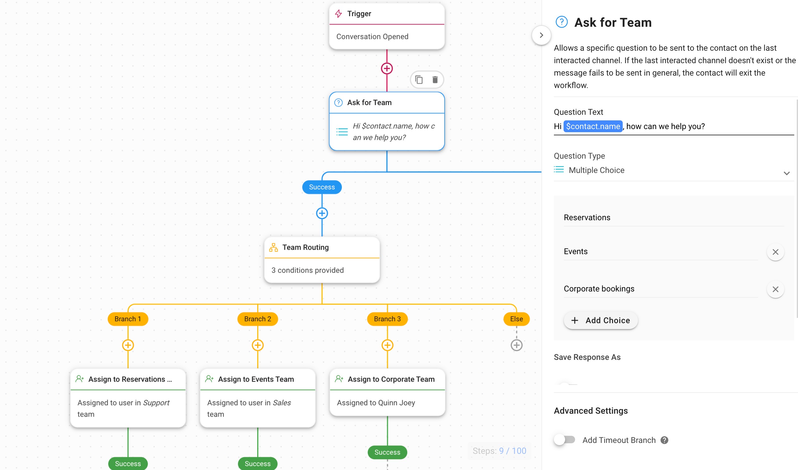 Automatically route guests to the right team based on their needs