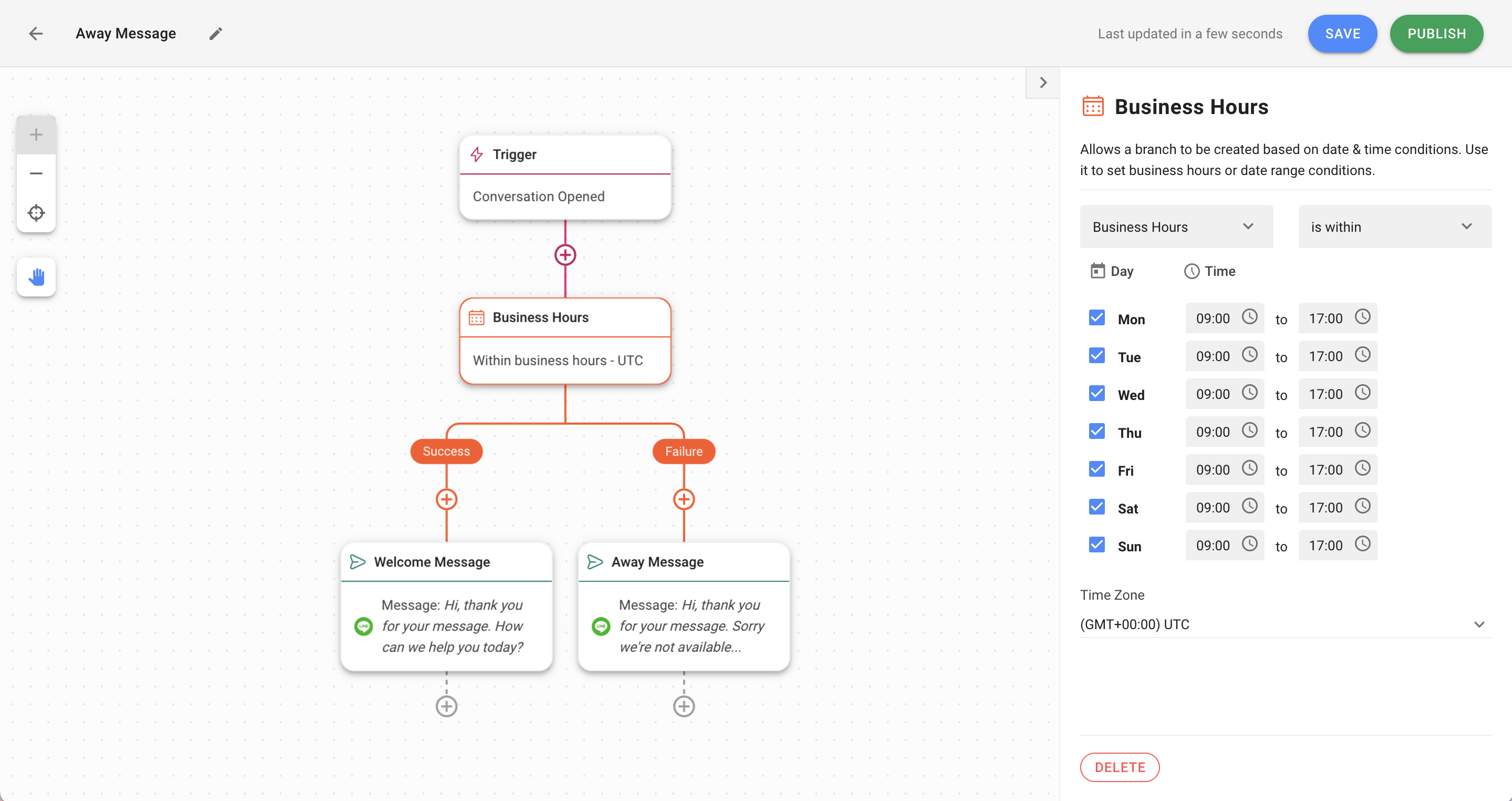 Example of how to automate Away Messages with Workflows