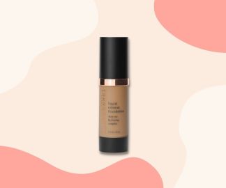 Youngblood Liquid Mineral Foundation - on pink colourful background