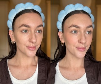 Jas elf bronzer blush makeup before/after in-article