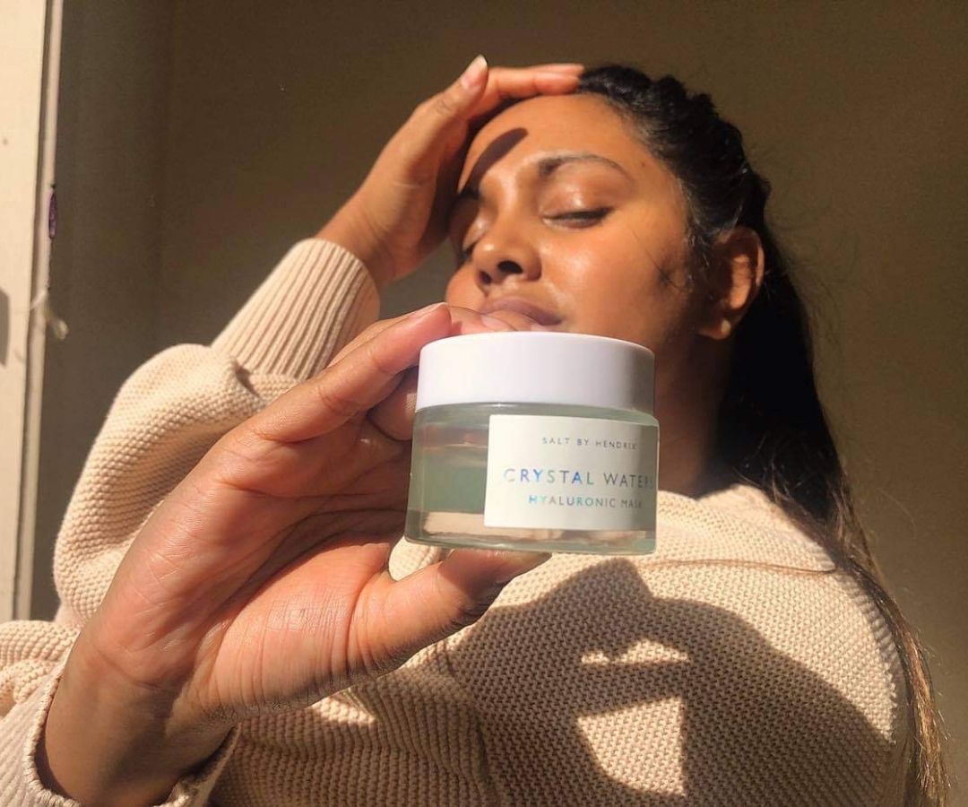 Ruchi Page holding Salt by Hendrix Crystal Waters Hyaluronic Mask