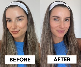 NYX Cosmetics setting spray and primer before/after Megan split