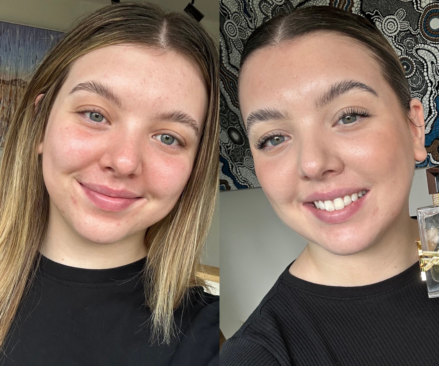 Maddy B ABH Brow Freeze Wax with/without makeup hero