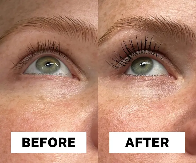 Image of before and after of using Maybelline Sky High Mascara.