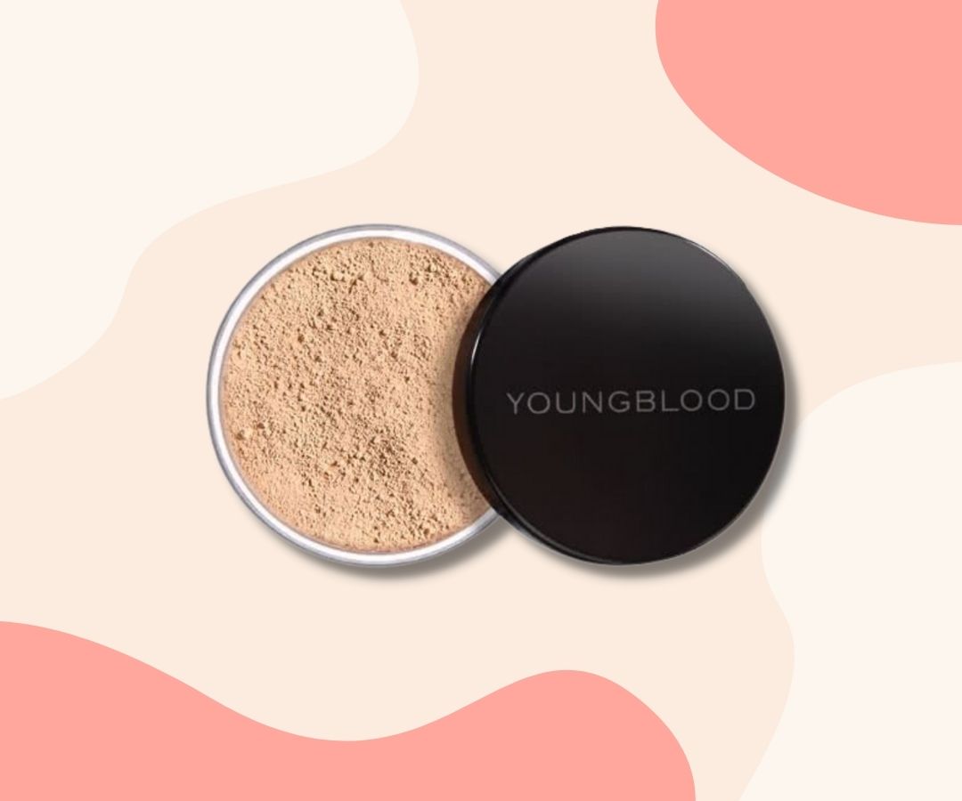 Youngblood Loose Mineral Foundation - on pink colourful background