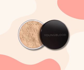 Youngblood Loose Mineral Foundation - on pink colourful background