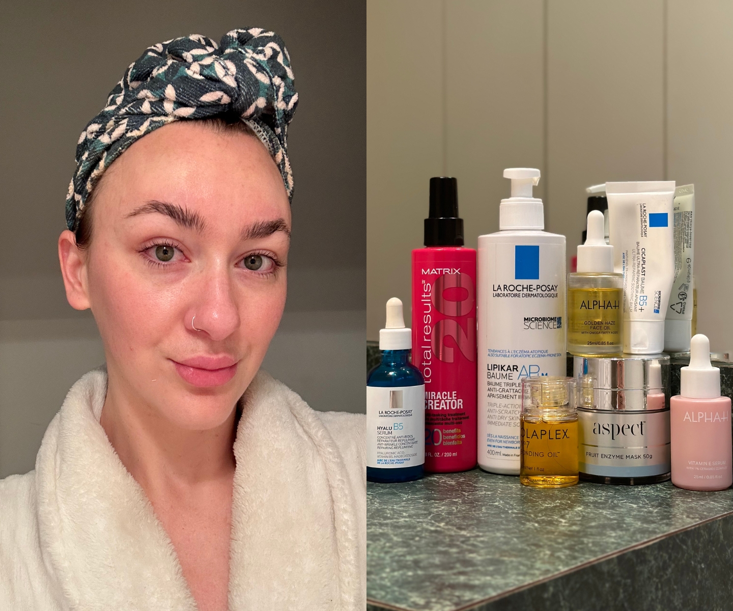 Jas everything shower product lineup selfie split
