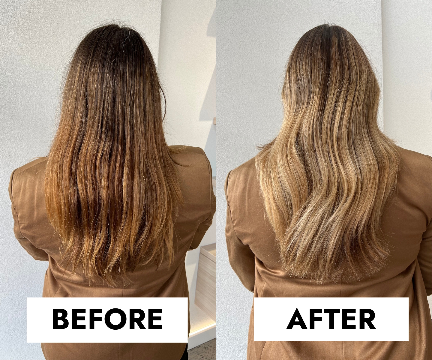 maddy blonde balayage before and after