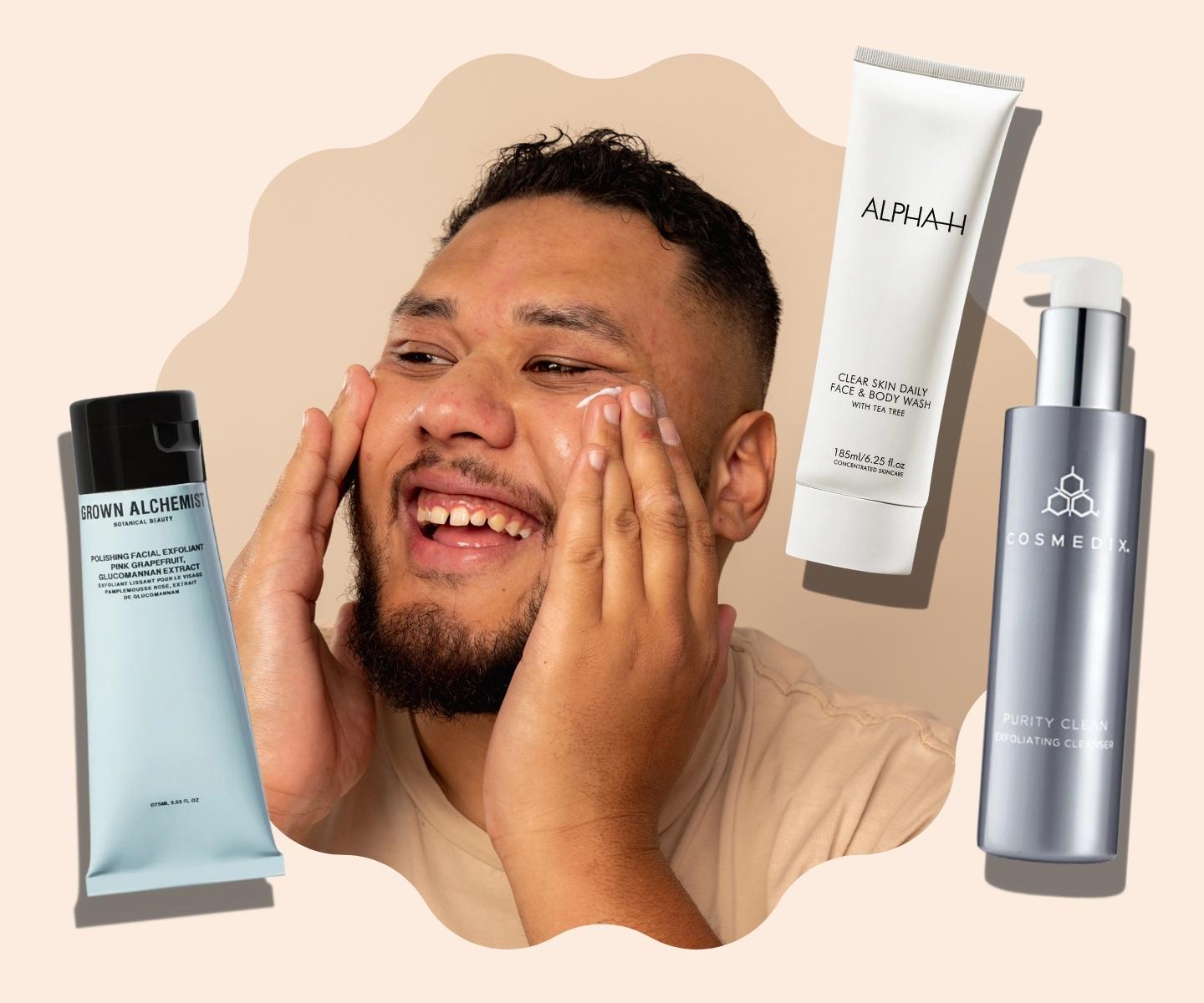 Exfoliating Products for Oily Skin-Grown Alchemist Polishing Facial Exfoliant, Alpha-H Clear Skin Daily Face and Body Wash, Cosmedix Purity Clean Exfoliating Cleanser