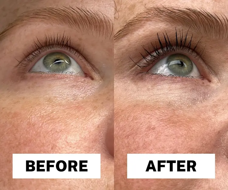 Image of before and after using Maybelline Colossal Curl Bounce Mascara