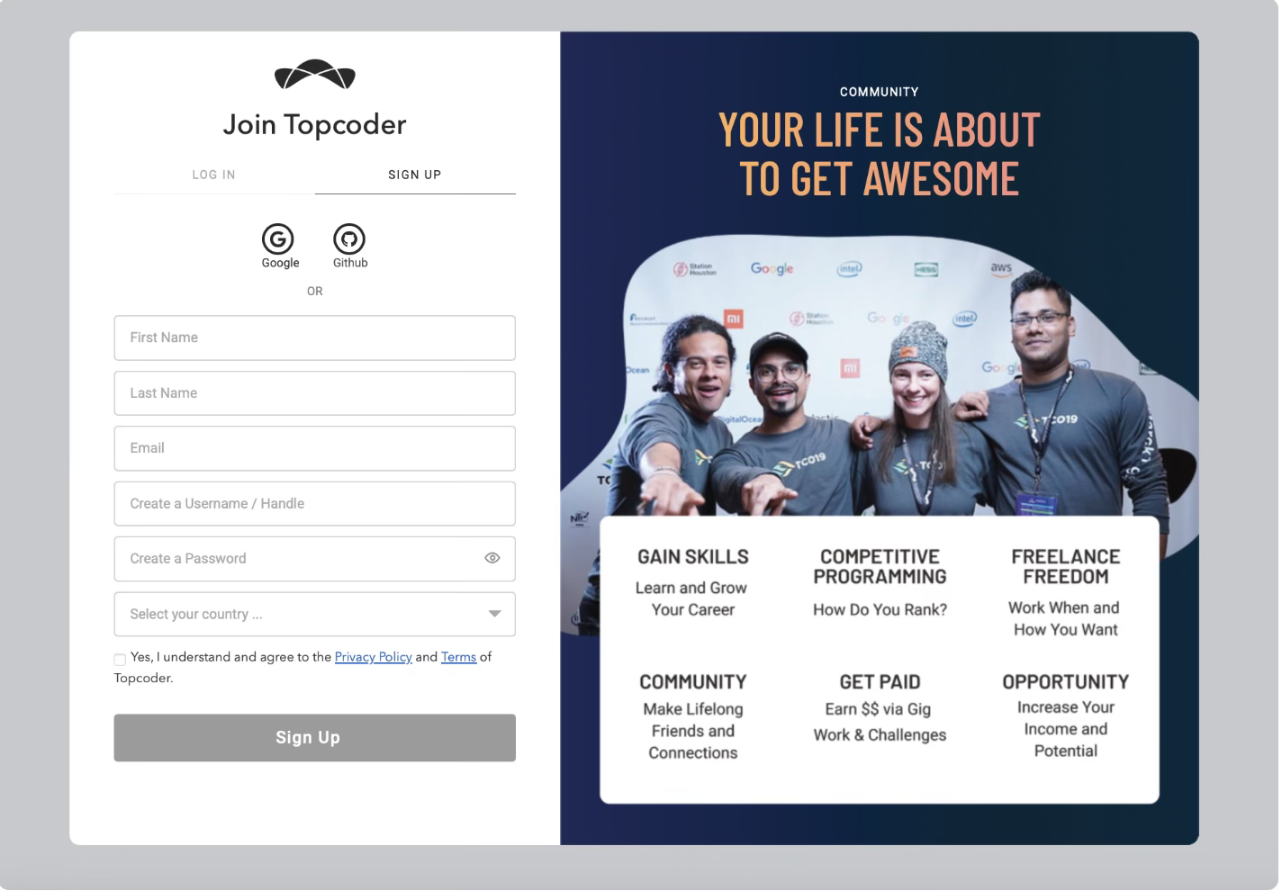 topcoder signup