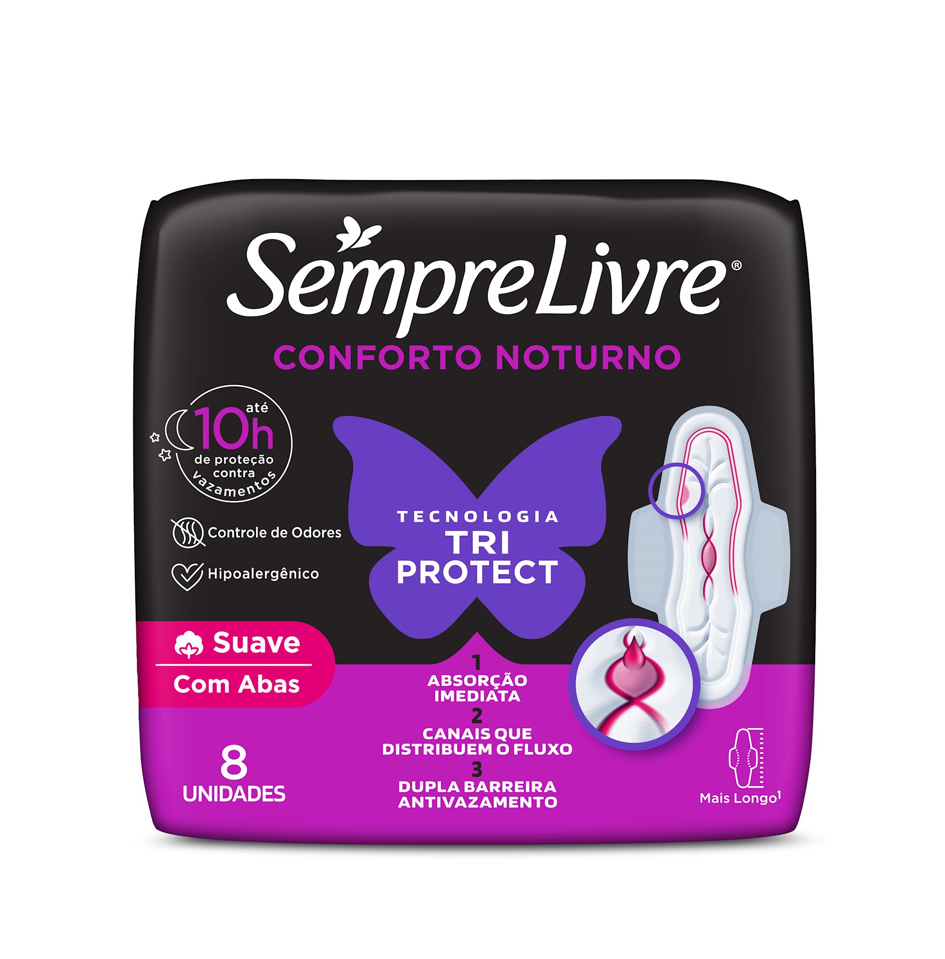 SEMPRE LIVRE® CONFORTO NOTURNO SUAVE COM ABAS