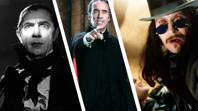 Three famous Draculas of the big screen: Bela Lugosi (1931), Christopher Lee (1958), Gary Oldman (1992)