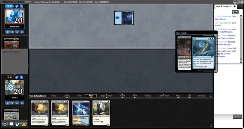 Zoohn casts a turn zero Foil to fight a turn one initiative