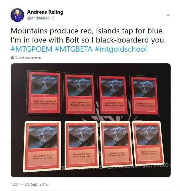 Andifeated's Tweet about Loving Lightning Bolt