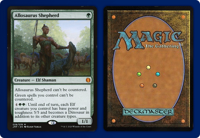 Front and Back of a Magic: The Gathering Card in Excellent condition. Showing strong wear all around the card. The edges and corners have many white spots, the surface typically has scratches — no bending or water damage.