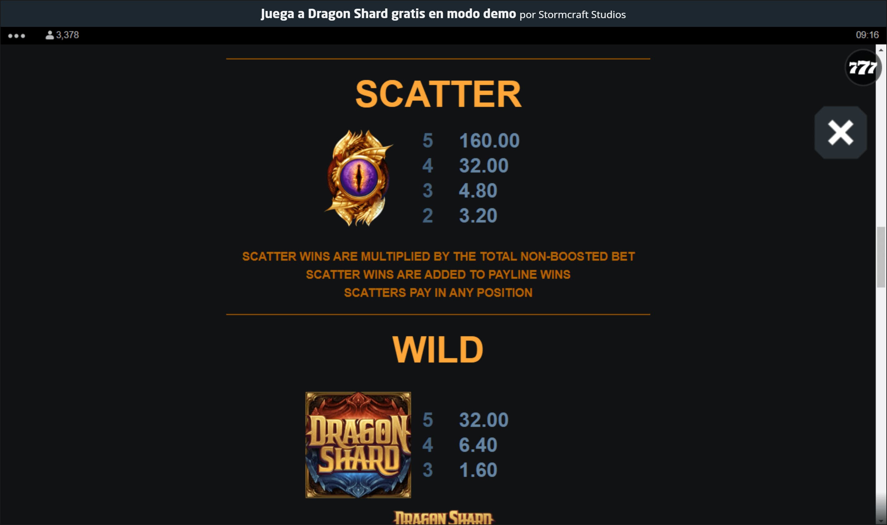 Dragon Shard Tabla de Pagos