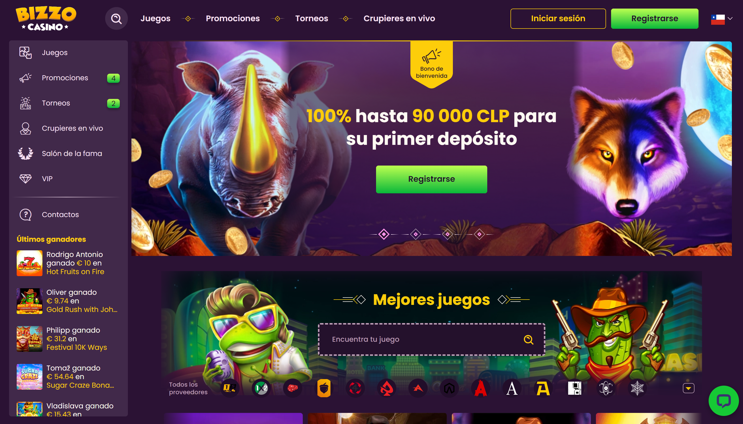 Página de inicio Bizzo Casino