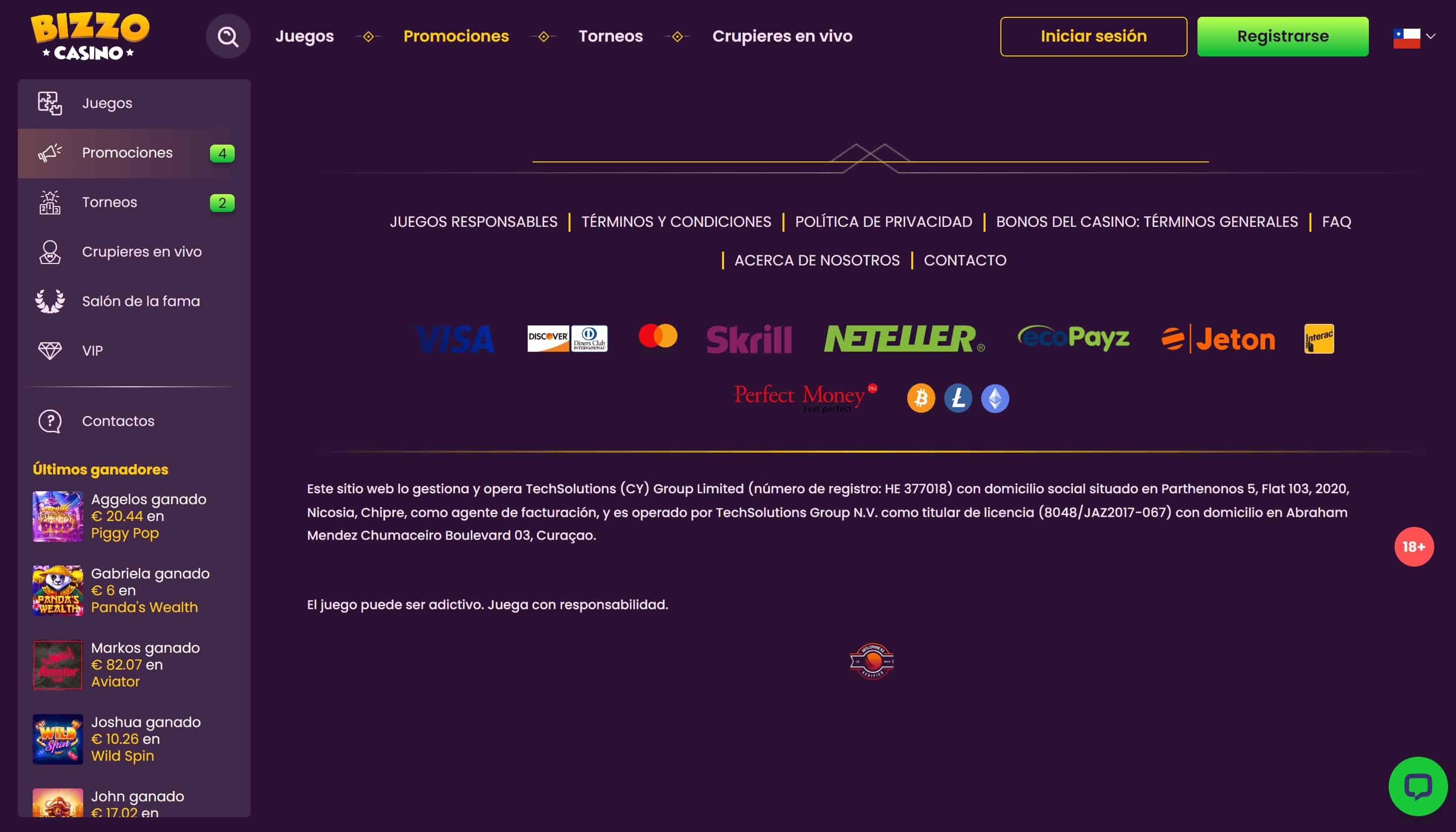 Bizzo Casino Métodos de Pago