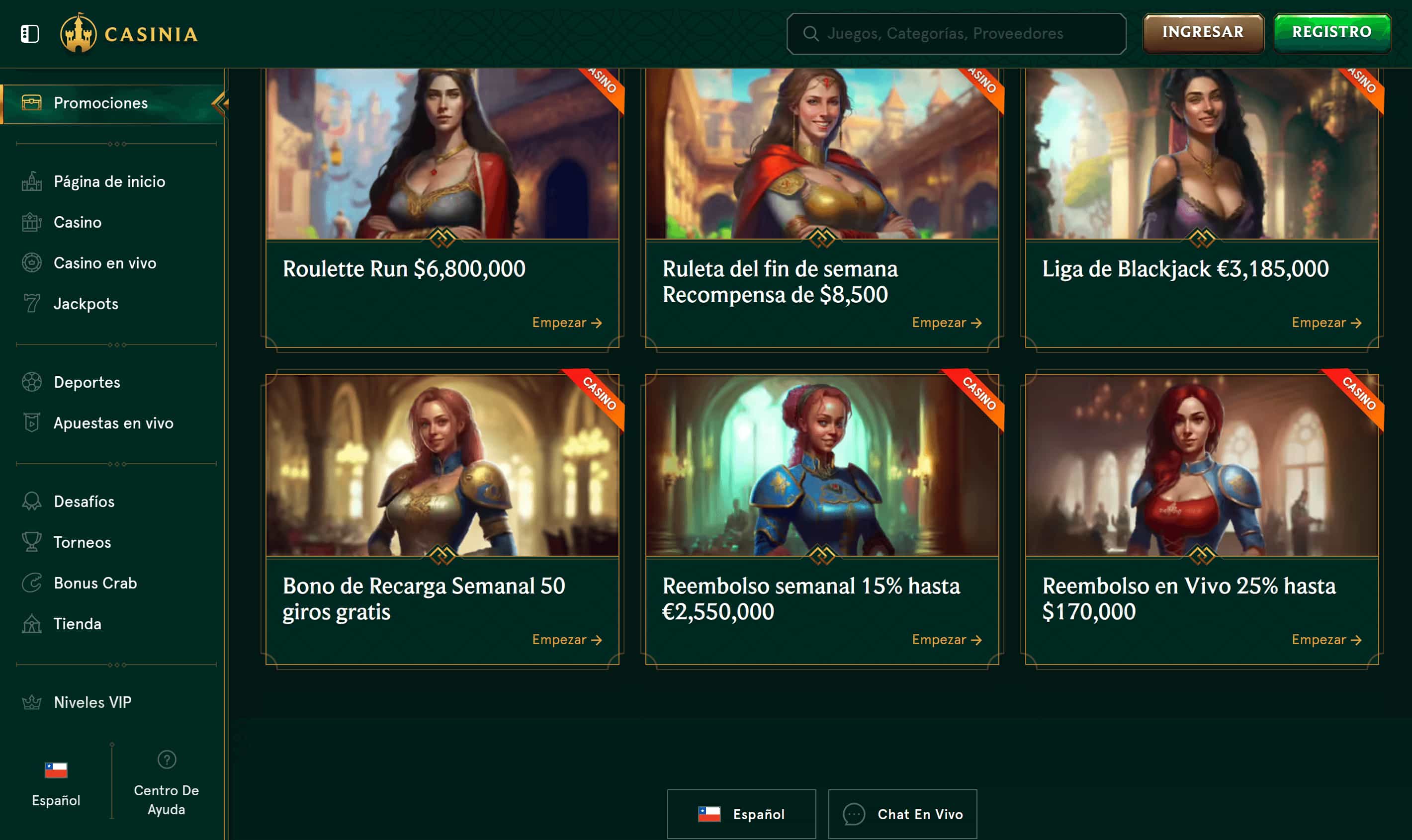 Casinia Chile Bonos y promociones