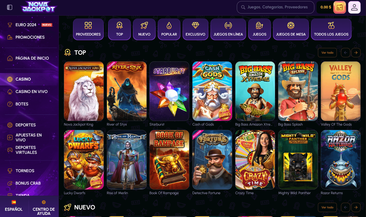 NovaJackpot Catalogo de juegos