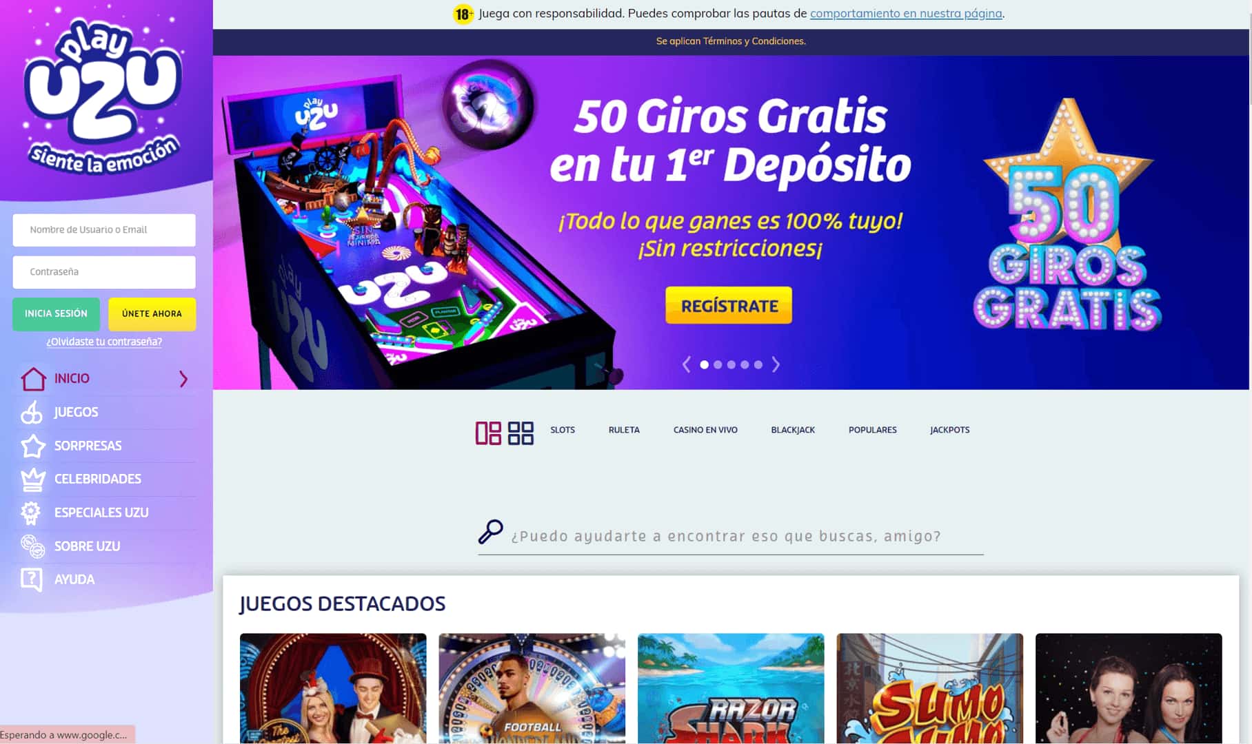 PlayUzu Homepage Chile