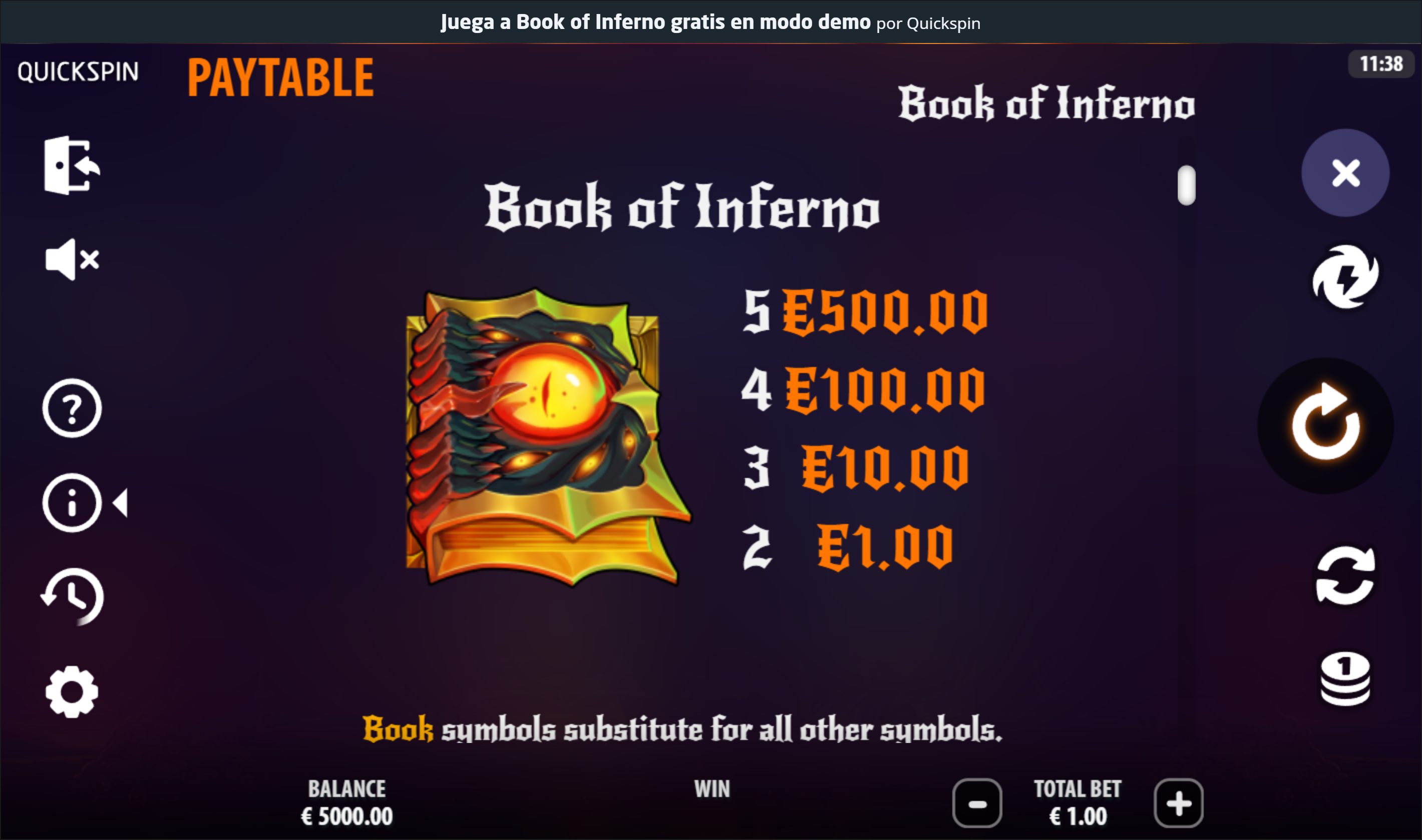 Tabla de pagos Book of Inferno
