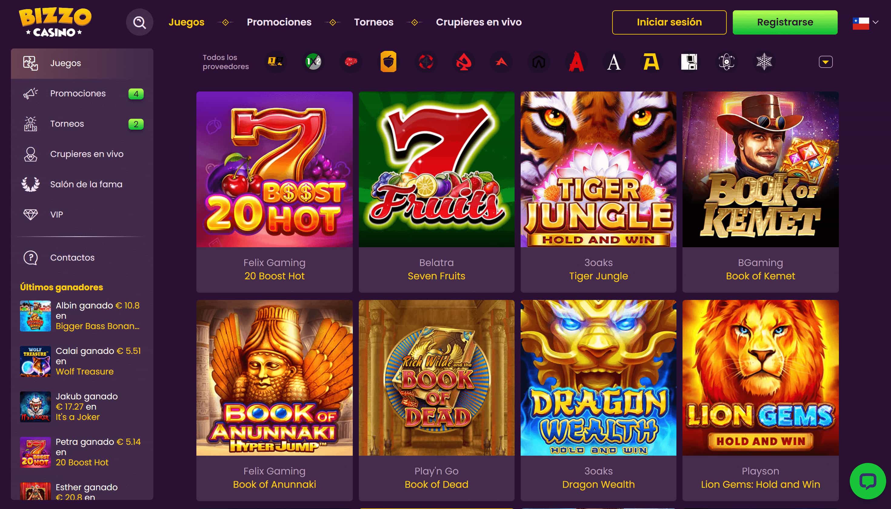 Bizzo Casino Catálogo de juegos