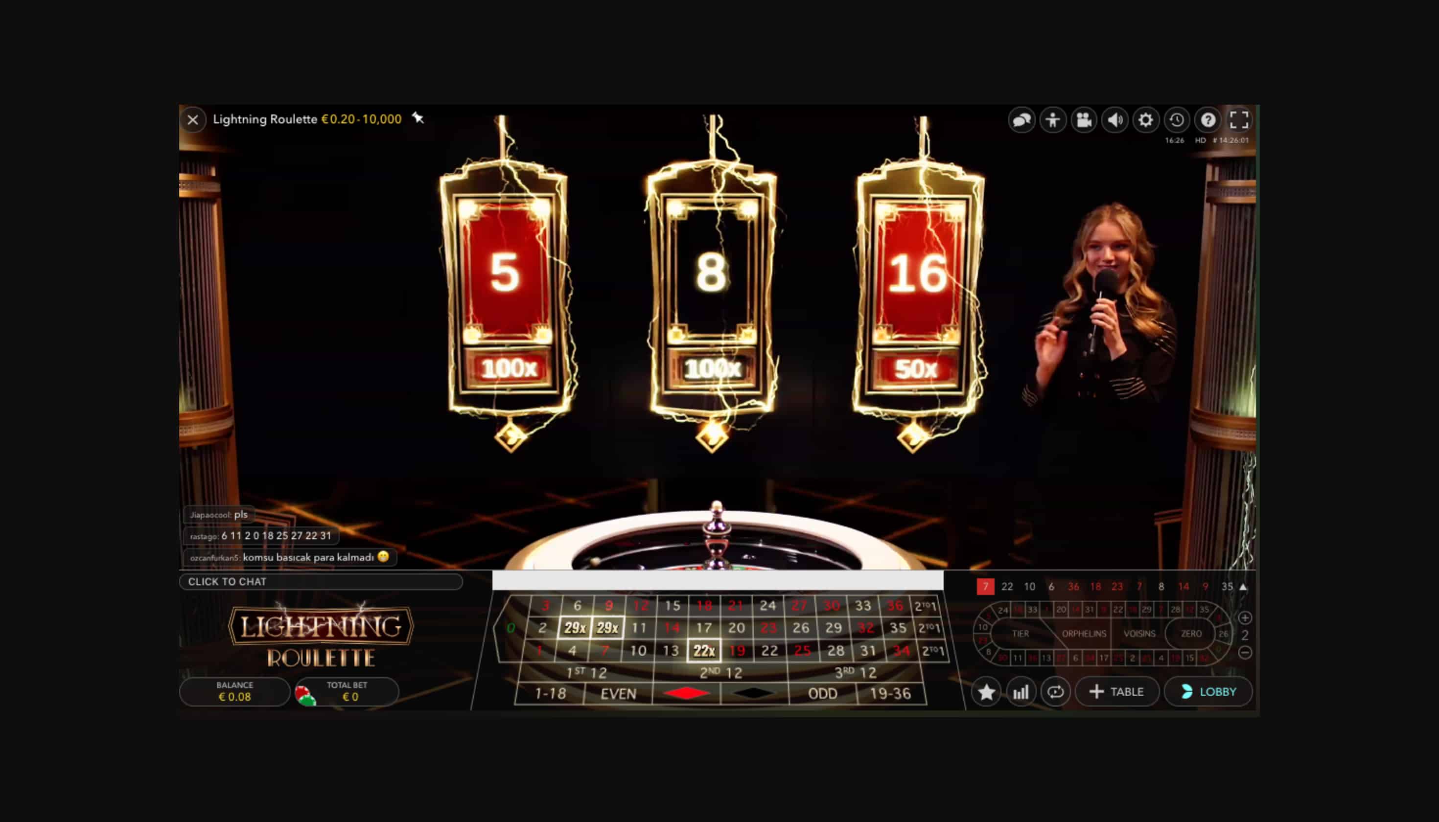 lightning roulette juego en vivo