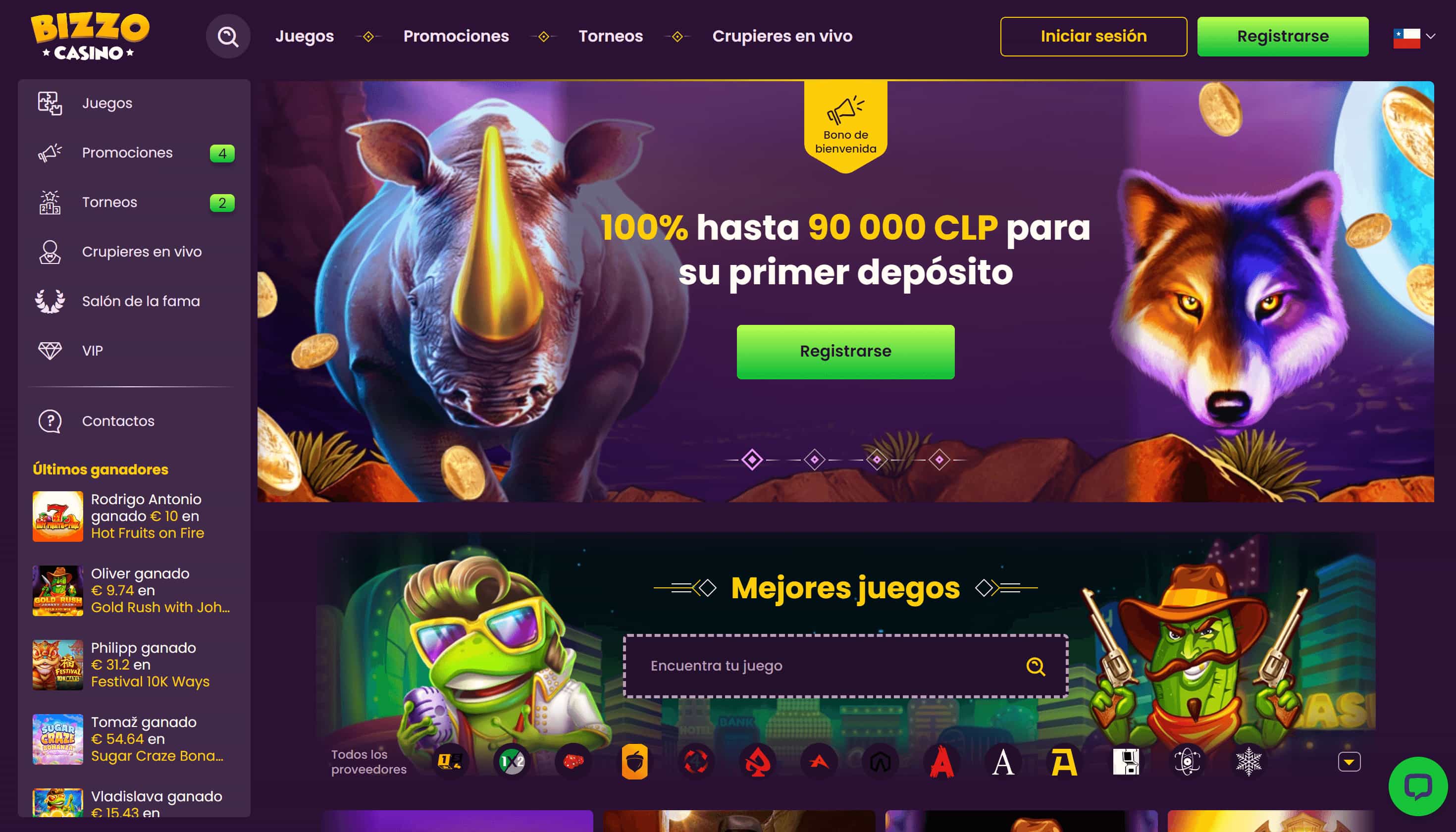 Bizzo Casino Homepage
