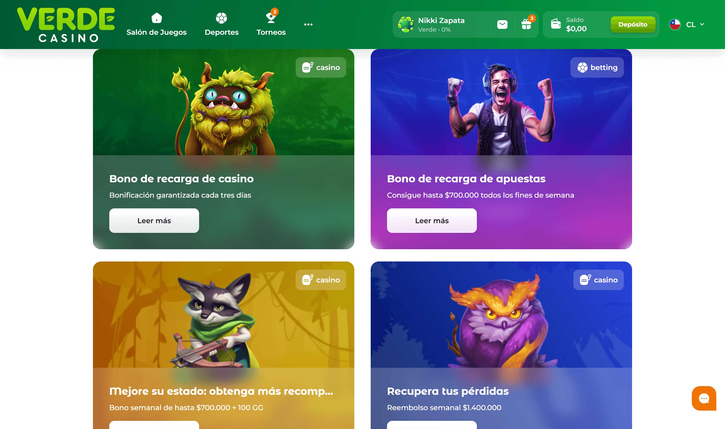 Verde Casino Bonos y Promociones Chile