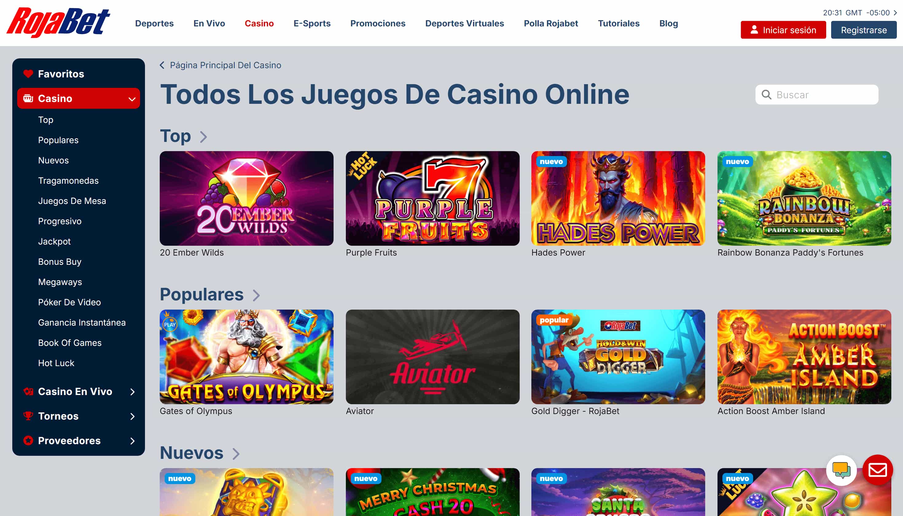 Rojabet selección de juegos
