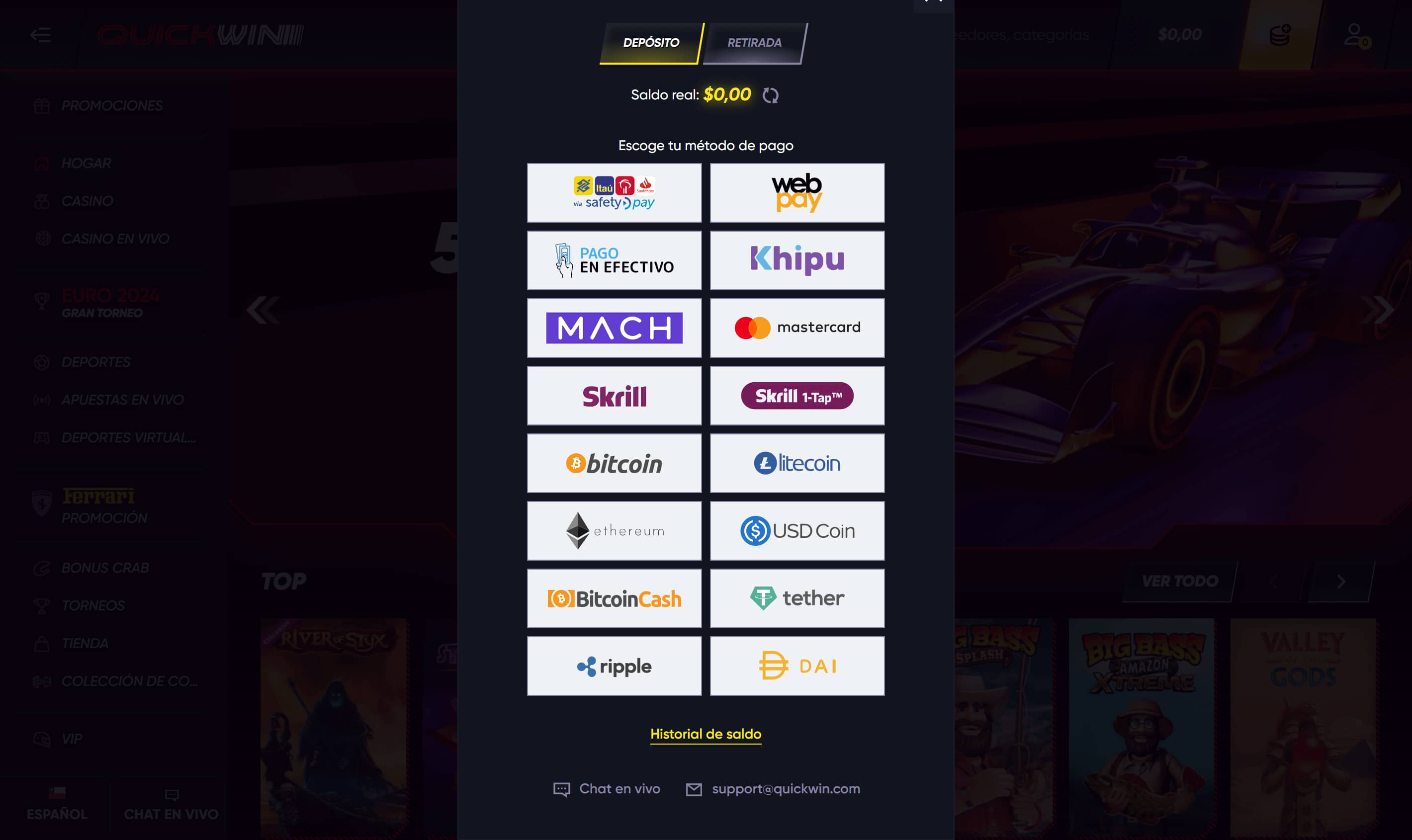 Quickwin Chile Métodos de pago