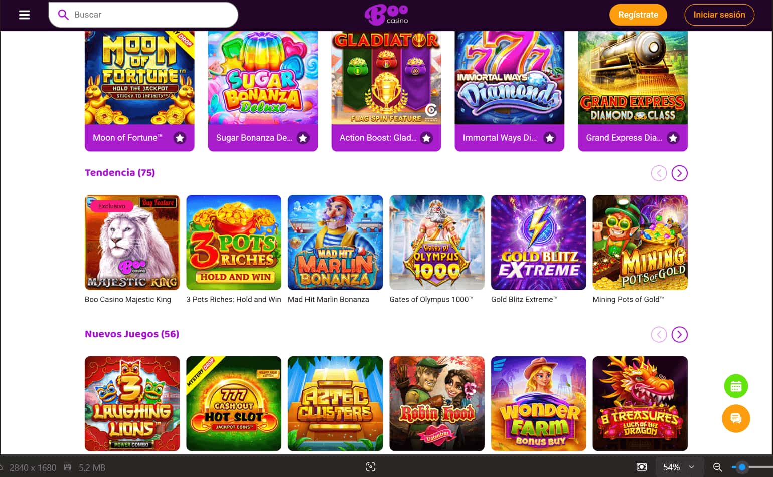 Boo Casino Catálogo de juegos Chile