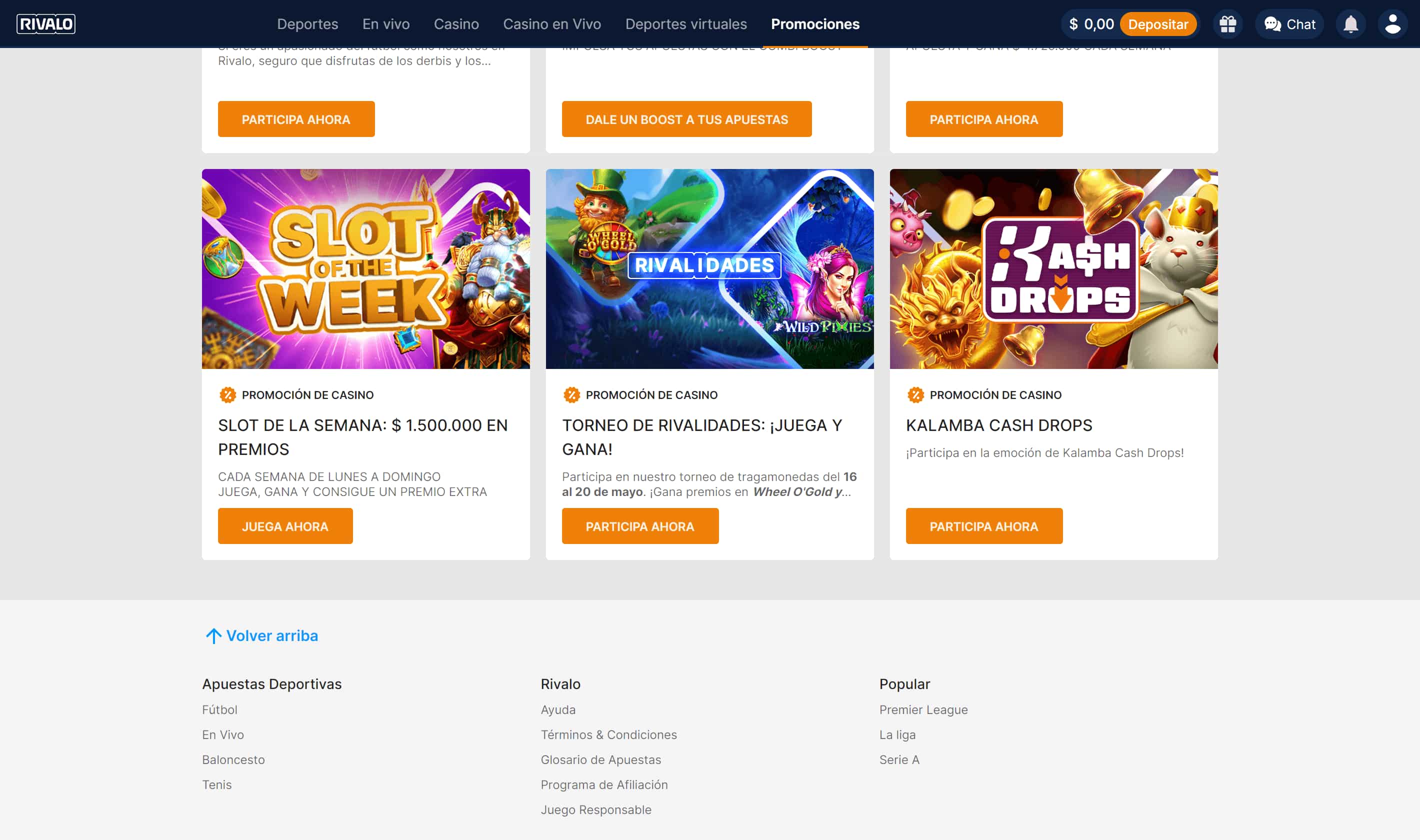 Rivalo Casino Bonos y Promociones