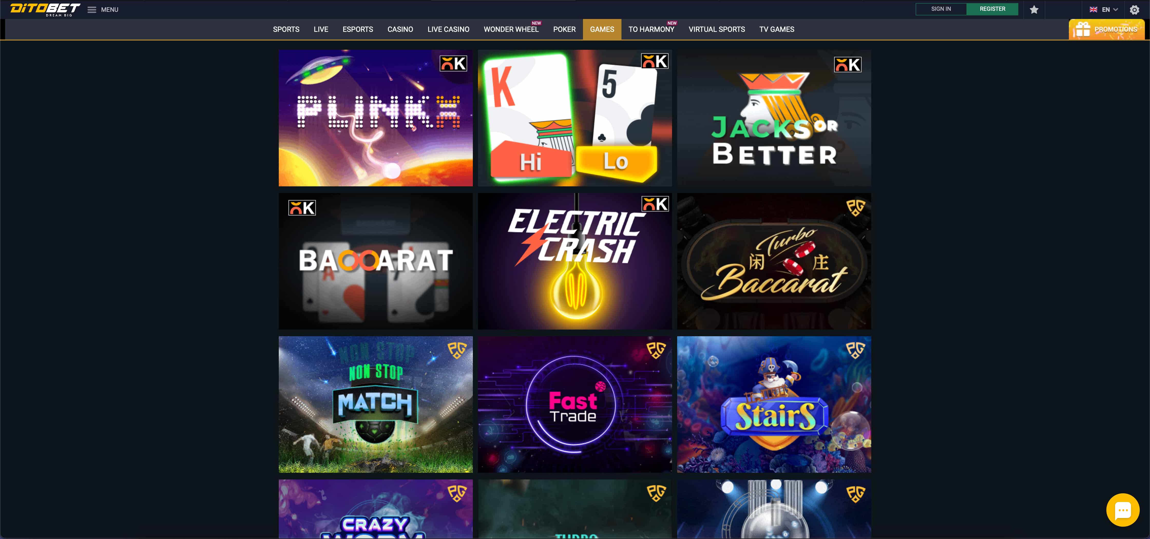 Catálogo de juegos de Ditobet Casino Chile