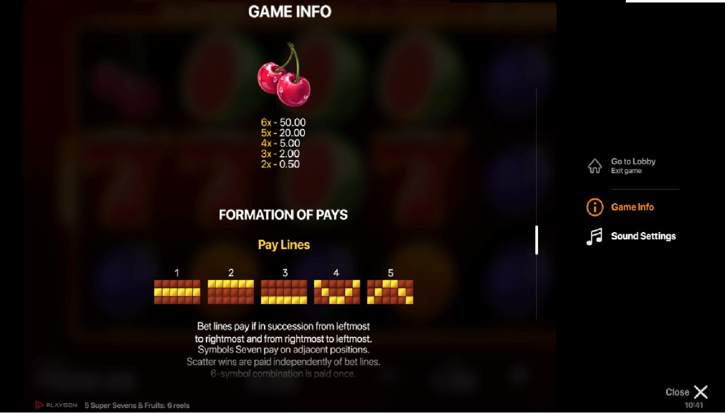 Super Sevens and Fruits tabla de pagos