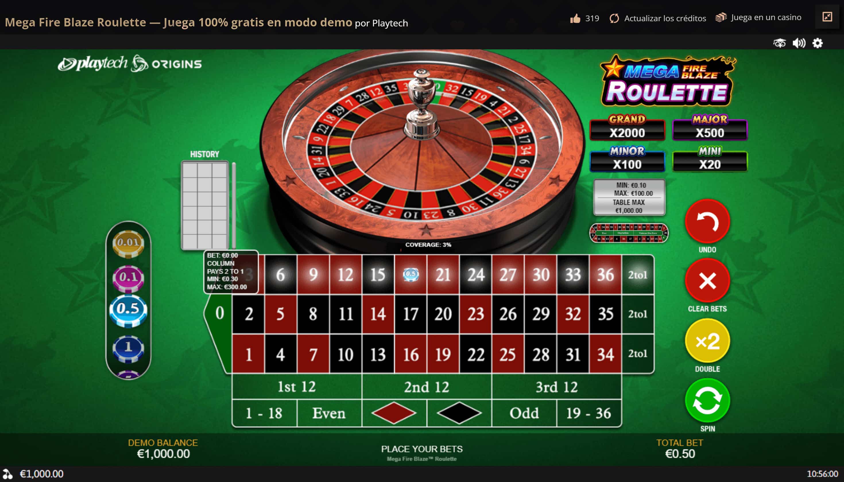 Mega Fire Blaze Roulette Tabla de pagos
