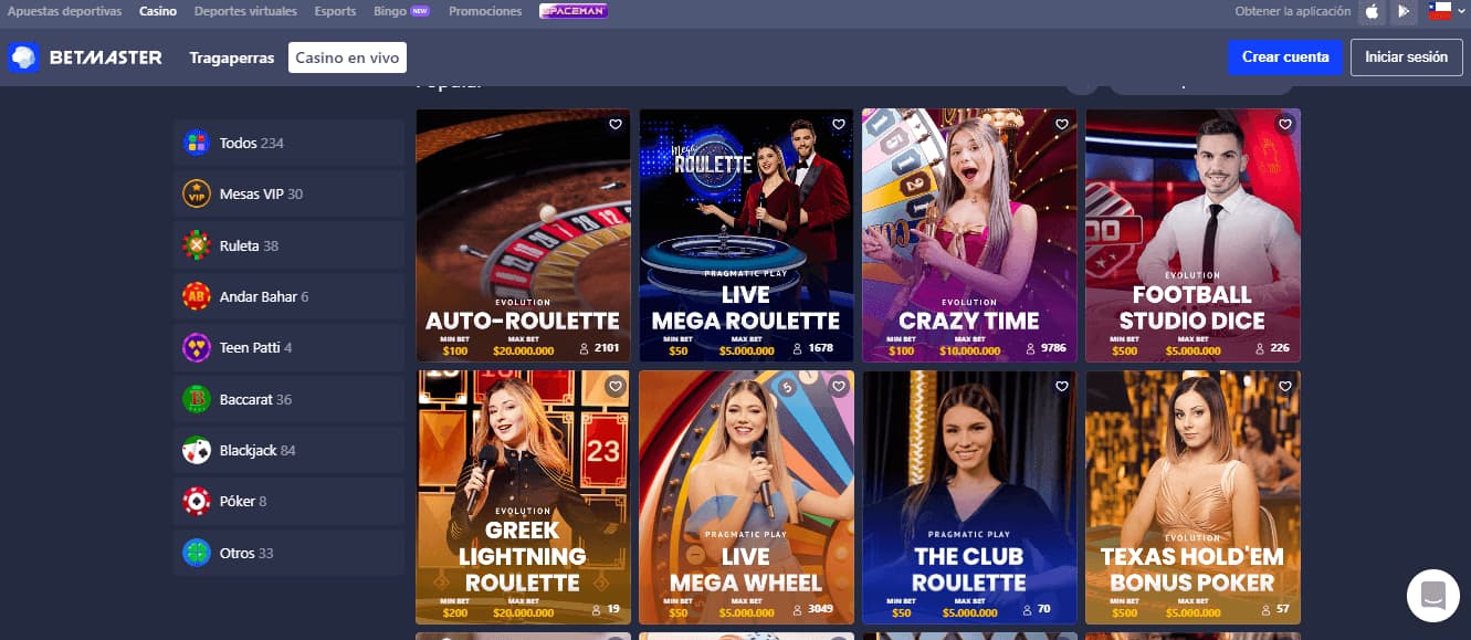 Betmaster Catálogo de juegos
