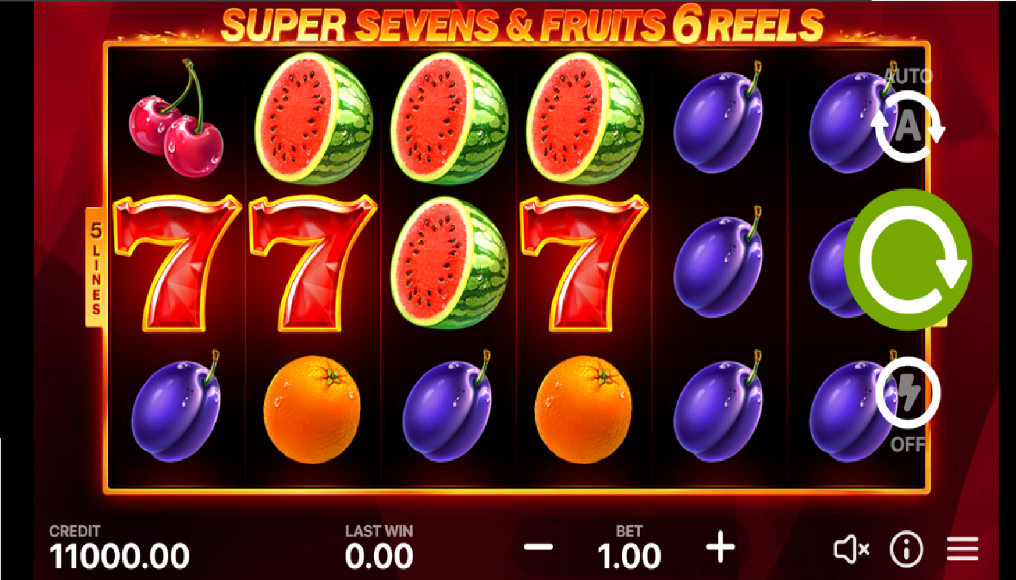 Tragamonedas Super Sevens & Fruits: 6 reels 