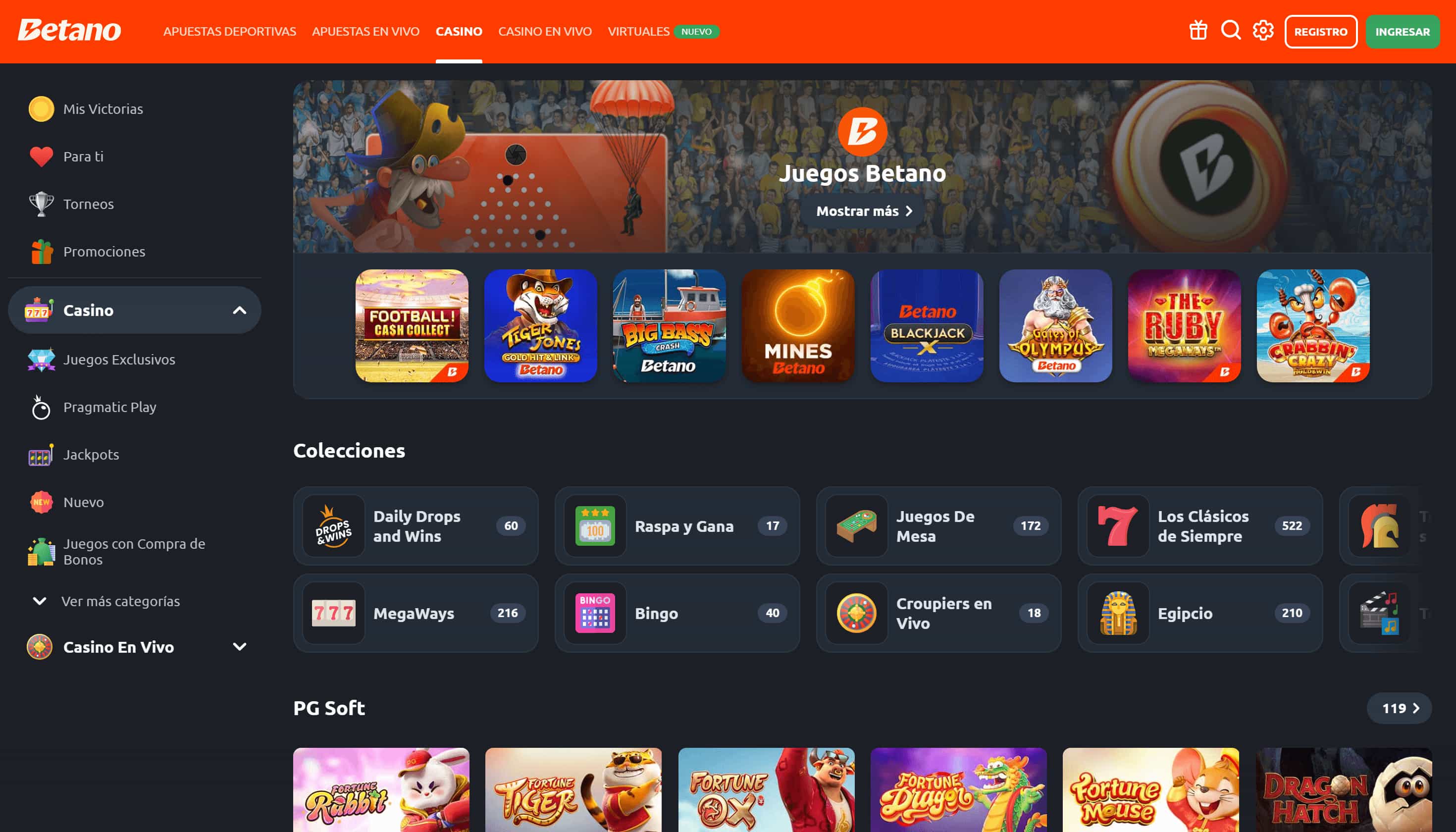 Betano selección de juegos
